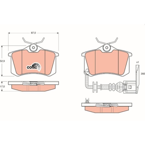 Bremsbelagsatz Scheibenbremse Trw GDB1475 Cotec f&uuml;r Seat Skoda VW Audi