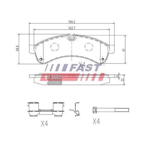 Bremsbelagsatz Scheibenbremse Fast FT29153 f&uuml;r Hyundai Iveco Hinterachse