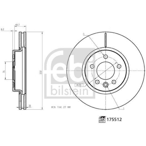 Bremsscheibe Febi Bilstein 175512 f&uuml;r VW Vorderachse