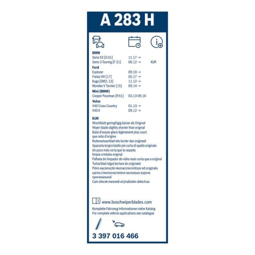 Wischblatt Bosch 3397016466 Rear Aerotwin für Ford Hinten