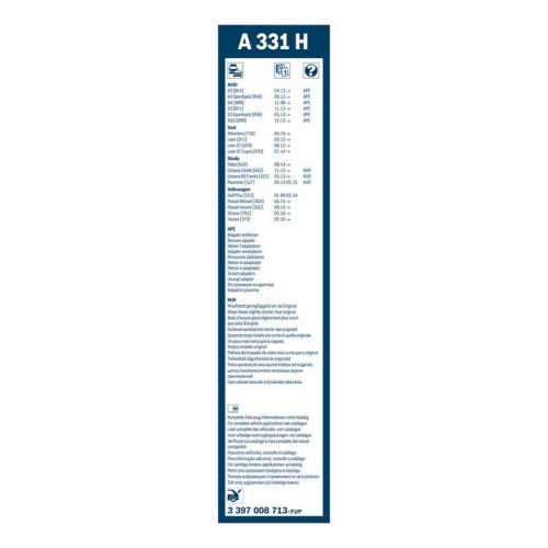 Wischblatt Bosch 3397008713 Rear Aerotwin für Seat VW Hinten