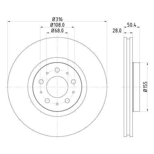 Bremsscheibe Hella 8DD 355 128-191 Pro High Carbon f&uuml;r Volvo Volvo Asia