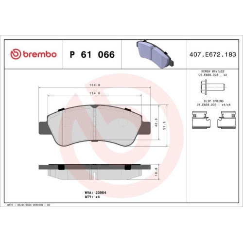 Bremsbelagsatz Scheibenbremse Brembo P61066 Prime Line f&uuml;r Citro&euml;n Opel Peugeot