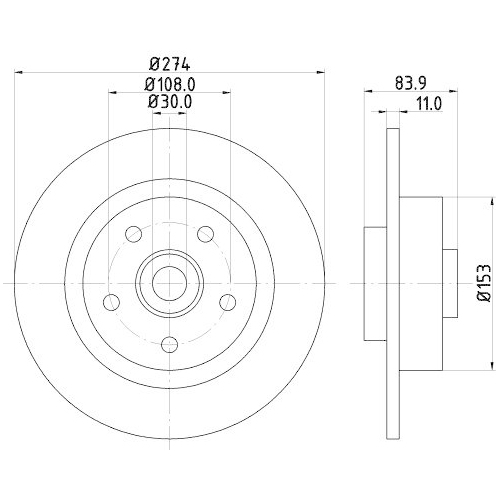 Bremsscheibe Hella 8DD 355 112-361 Pro f&uuml;r Renault Toyota Hinterachse