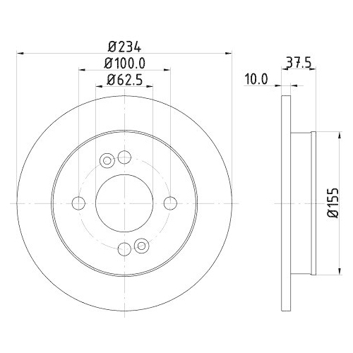 Bremsscheibe Hella 8DD 355 112-801 f&uuml;r Hyundai Kia Hinterachse