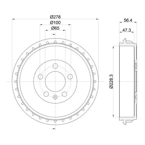 Bremstrommel Hella 8DT 355 303-251 f&uuml;r Audi Seat Skoda VW Hinterachse