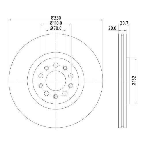 Bremsscheibe Hella 8DD 355 116-651 Pro für Alfa Romeo Jeep Vorderachse