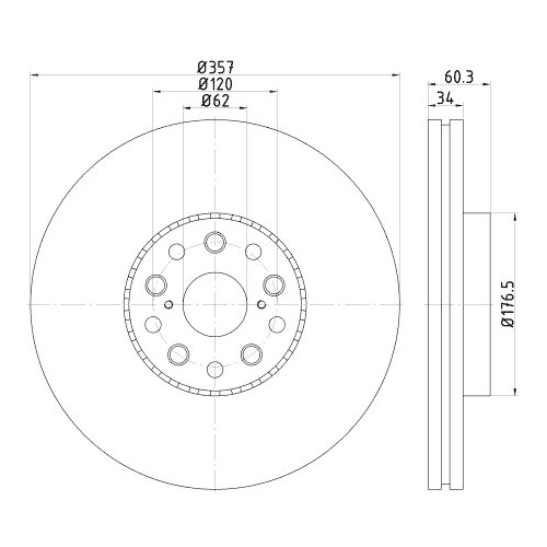 Bremsscheibe Hella 8DD 355 116-911 Pro f&uuml;r Lexus Vorderachse Links