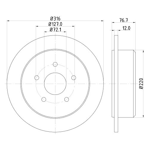 Bremsscheibe Hella 8DD 355 117-101 f&uuml;r Jeep Hinterachse