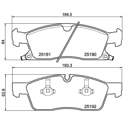 Bremsbelagsatz Scheibenbremse Hella 8DB 355 019-621 f&uuml;r Chrysler Jeep Amc