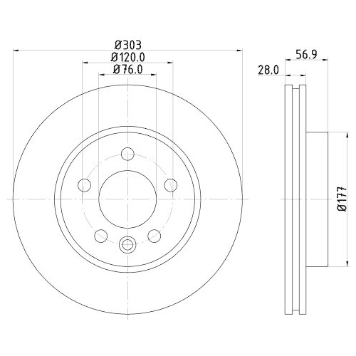 Bremsscheibe Hella 8DD 355 117-151 Pro f&uuml;r Audi Seat Skoda VW Vorderachse