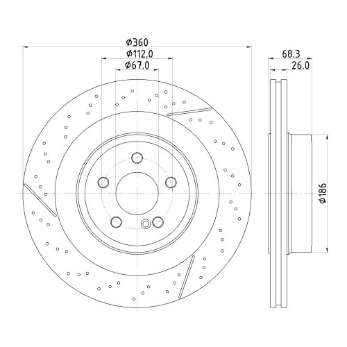 Bremsscheibe Hella 8DD 355 126-871 Pro High Carbon f&uuml;r Mercedes Benz Hinterachse
