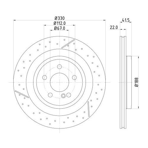 Bremsscheibe Hella 8DD 355 126-441 Pro High Carbon f&uuml;r Mercedes Benz Hinterachse