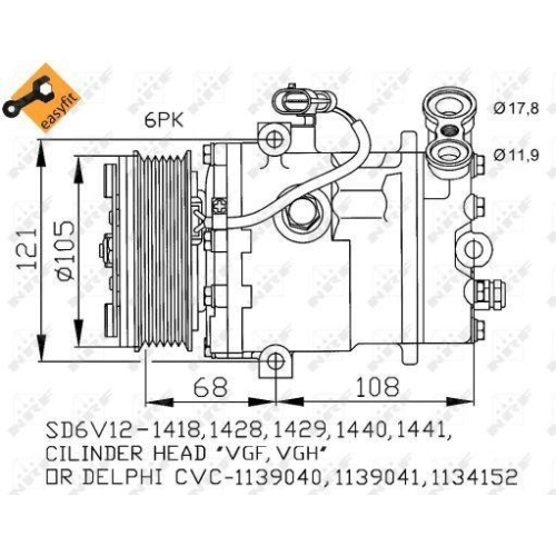 Kompressor Klimaanlage Nrf 32172 Easy Fit f&uuml;r Opel Vauxhall General Motors