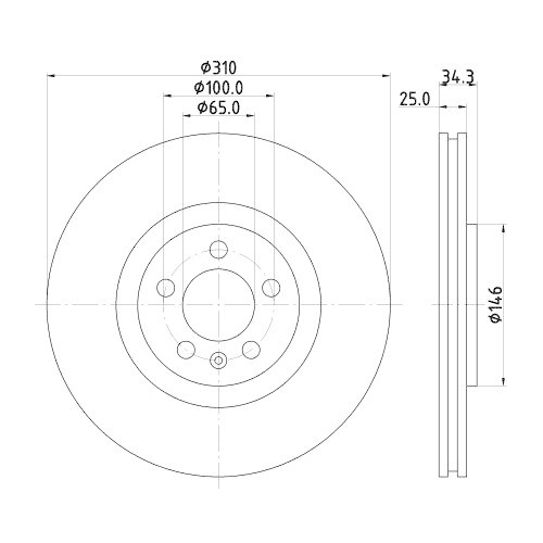 Brake Disc Hella 8DD 355 122-811 Pro for Audi Seat Skoda VW Front Axle