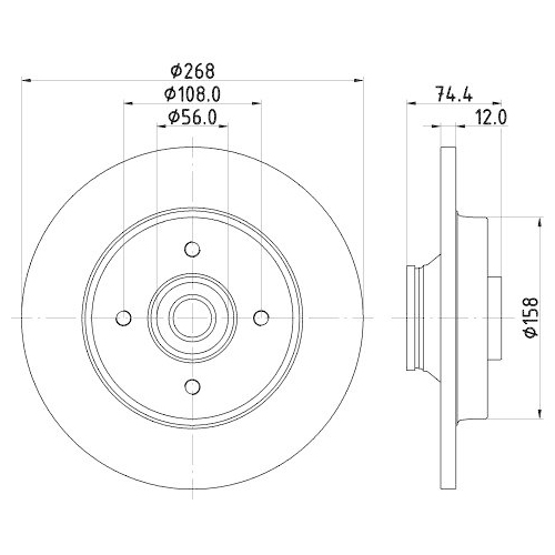 Bremsscheibe Hella 8DD 355 123-261 Pro f&uuml;r Citro&euml;n Peugeot Hinterachse