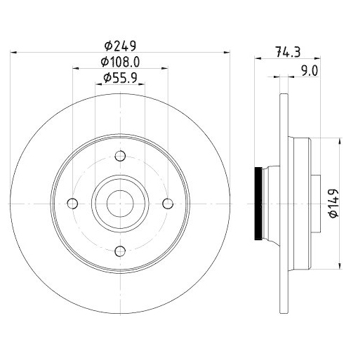 Bremsscheibe Hella 8DD 355 123-301 Pro f&uuml;r Citro&euml;n Peugeot DS Hinterachse