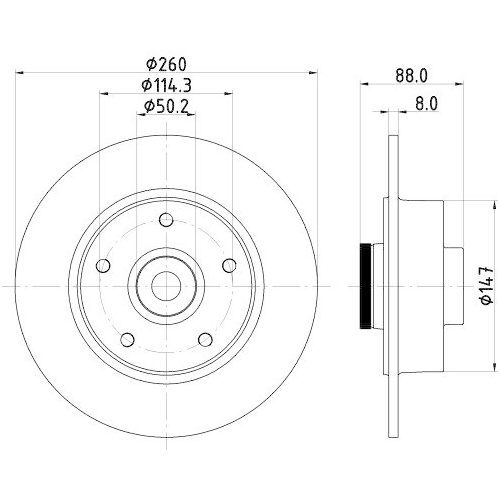 Bremsscheibe Hella 8DD 355 123-311 Pro f&uuml;r Renault Samsung Hinterachse