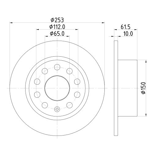 Bremsscheibe Hella 8DD 355 132-281 Pro f&uuml;r Audi Seat Skoda VW Hinterachse