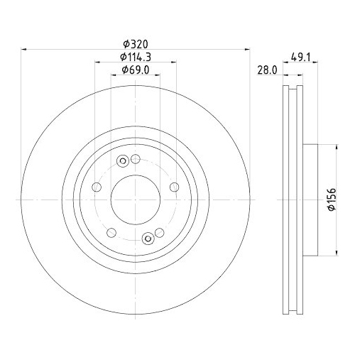 Brake Disc Hella 8DD 355 125-121 Pro for Hyundai Kia Front Axle