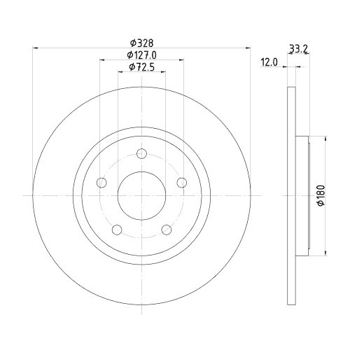 Brake Disc Hella 8DD 355 125-311 Pro for Chrysler Dodge Fiat Lancia VW Rear Axle