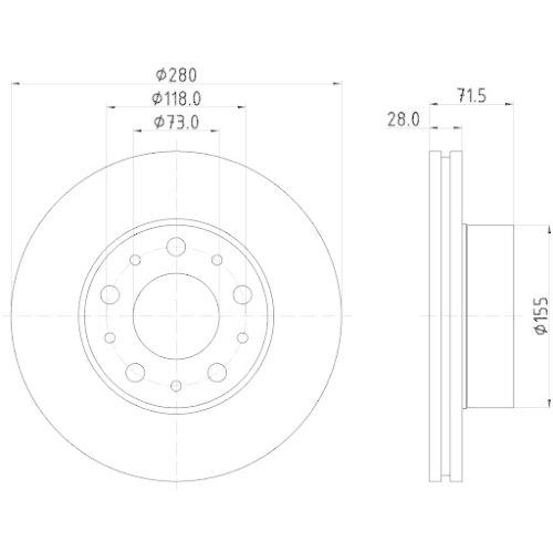 Bremsscheibe Hella 8DD 355 125-421 Pro f&uuml;r Citro&euml;n Fiat Peugeot Ferrari