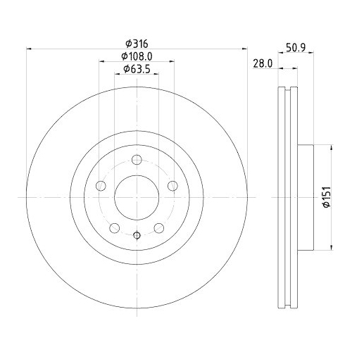 Bremsscheibe Hella 8DD 355 132-421 Pro f&uuml;r Ford Lincoln Vorderachse
