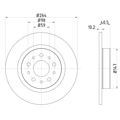 Bremsscheibe Hella 8DD 355 120-931 Pro f&uuml;r Fiat Ferrari Hinterachse
