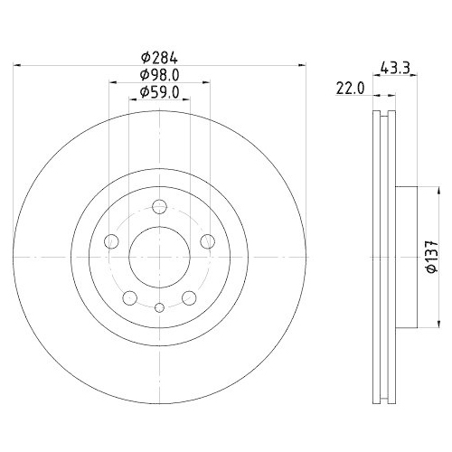Bremsscheibe Hella 8DD 355 118-411 Pro für Fiat Ferrari Vorderachse