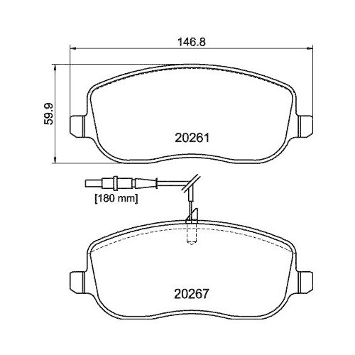 Bremsbelagsatz Scheibenbremse Hella 8DB 355 010-501 f&uuml;r Citro&euml;n Fiat Lancia