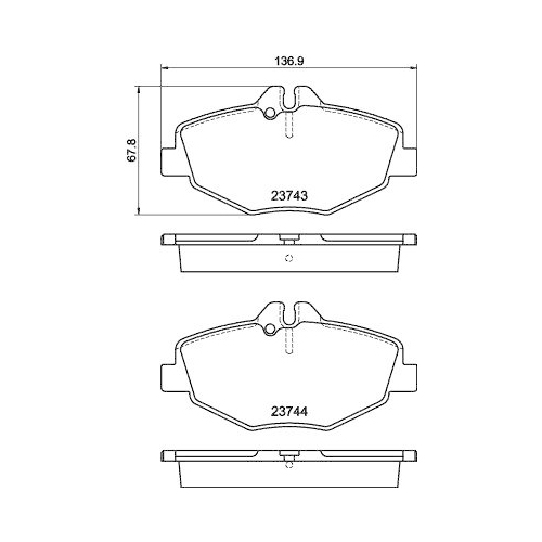 Bremsbelagsatz Scheibenbremse Hella 8DB 355 018-731 f&uuml;r Mercedes Benz Evobus Amc