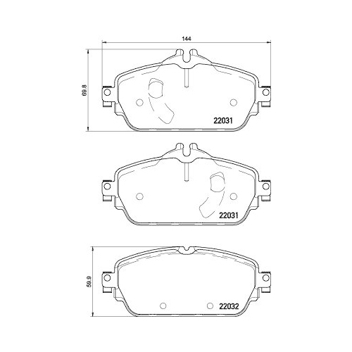 Bremsbelagsatz Scheibenbremse Hella 8DB 355 021-541 f&uuml;r Mercedes Benz Amc