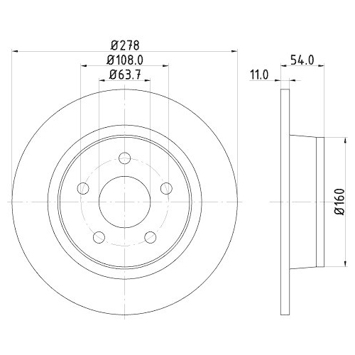 Bremsscheibe Hella 8DD 355 110-291 f&uuml;r Ford Hinterachse