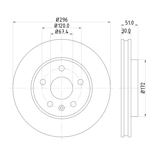 Bremsscheibe Hella 8DD 355 129-081 Pro High Carbon f&uuml;r Opel Saab Vauxhall Holden