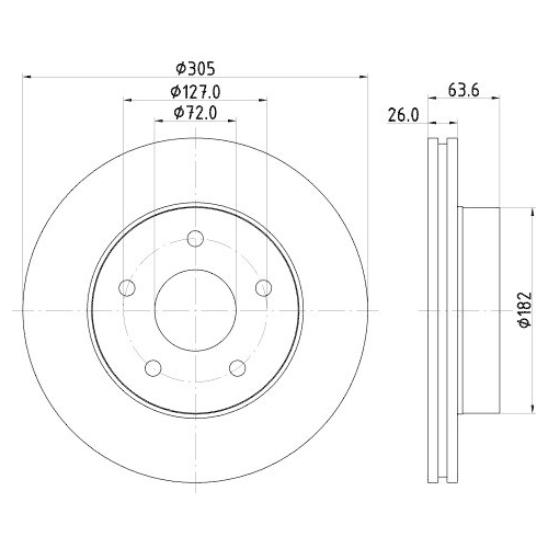Bremsscheibe Hella 8DD 355 108-601 f&uuml;r Jeep Jeep (bjc) Vorderachse