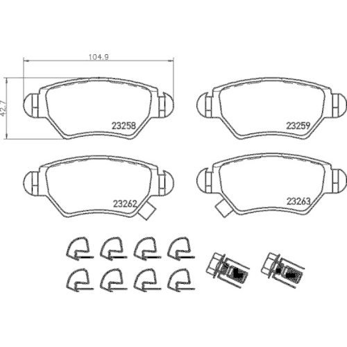 Bremsbelagsatz Scheibenbremse Hella 8DB 355 019-271 f&uuml;r Opel Vauxhall Chevrolet