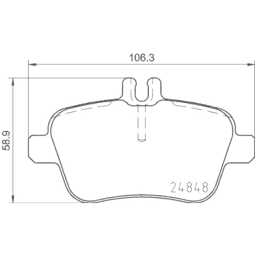 Bremsbelagsatz Scheibenbremse Hella 8DB 355 019-641 f&uuml;r Mercedes Benz Evobus Amc