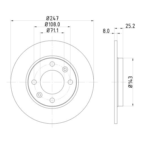 Bremsscheibe Hella 8DD 355 102-511 Pro f&uuml;r Citro&euml;n Peugeot Amc Hinterachse