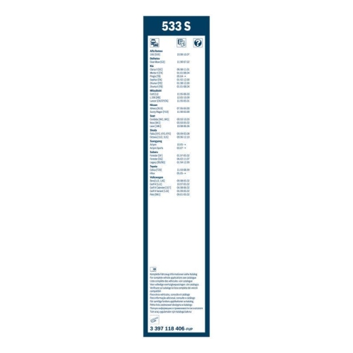 Wischblatt Bosch 3397118406 Twin f&uuml;r Daihatsu Mazda Nissan Subaru Toyota VW