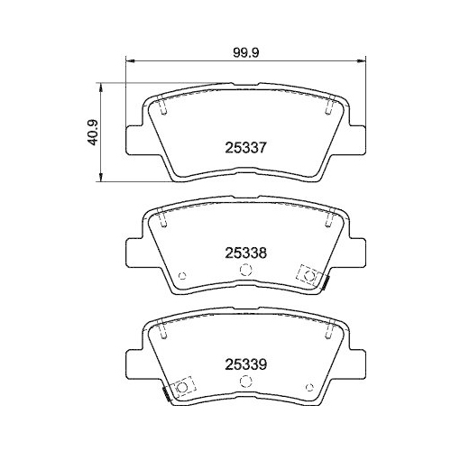 Bremsbelagsatz Scheibenbremse Hella 8DB 355 019-981 f&uuml;r Ssangyong Hyundai Kia