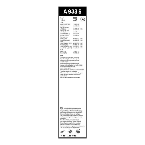 Wiper Blade Bosch 3397118933 Aerotwin for Audi Seat VW Front