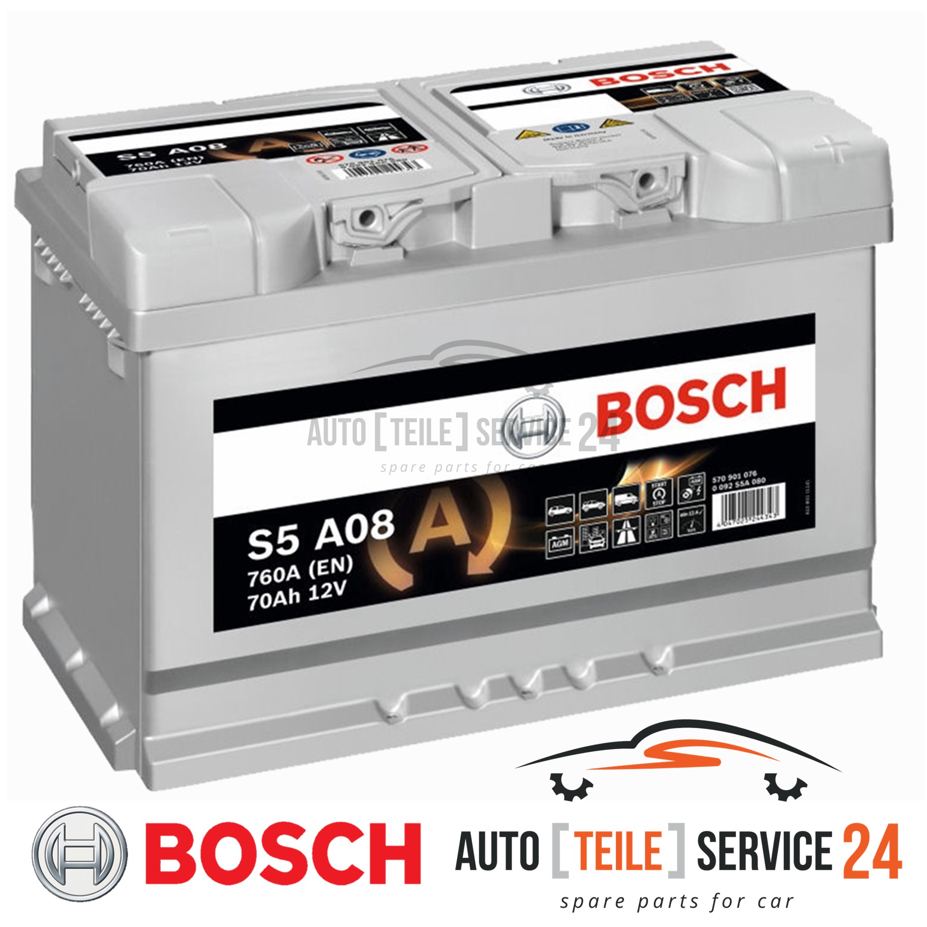 Starterbatterie Bosch 0092S5A080 S5a Agm für Audi Barreiros Bmw Citroën Daf Ford