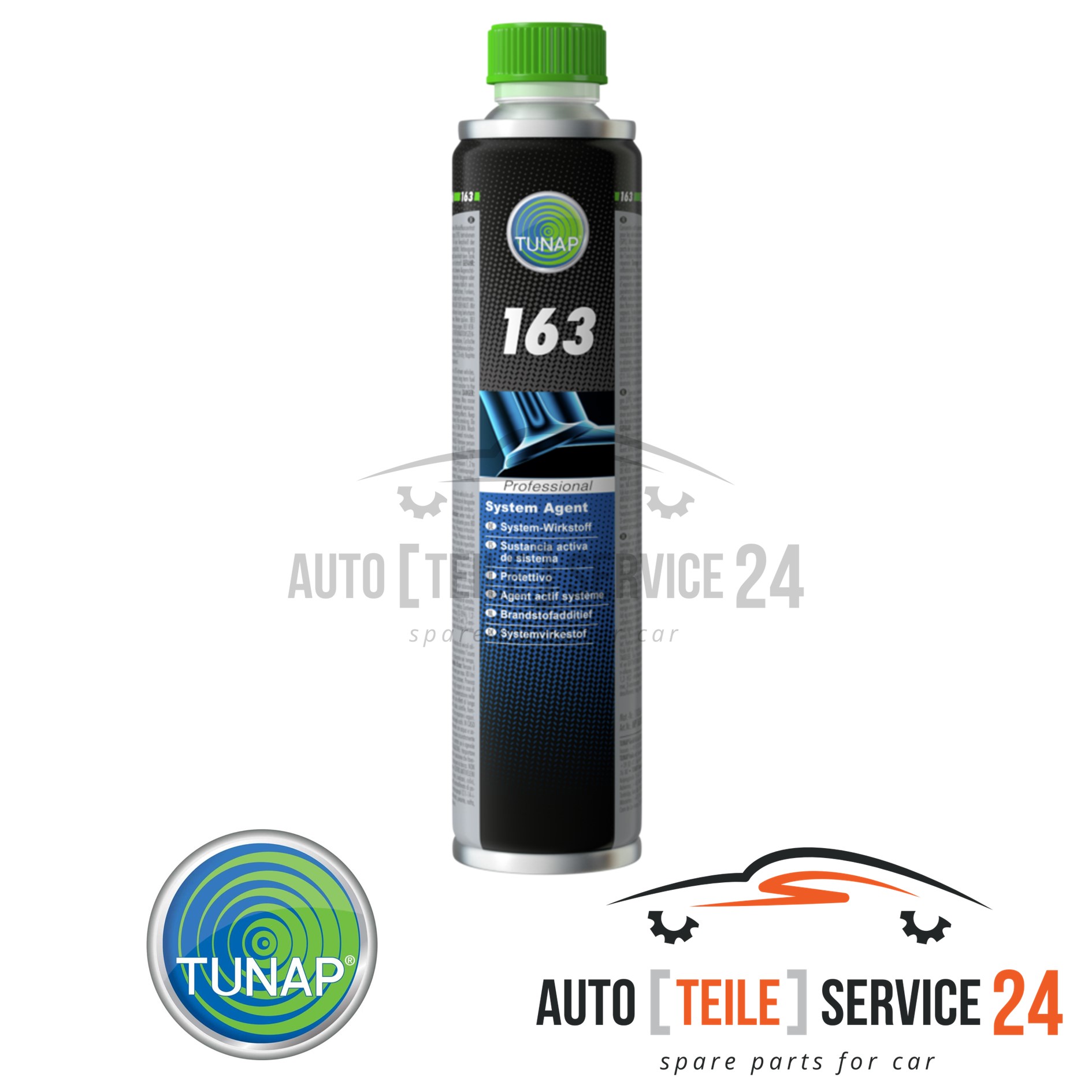 Tunap 163 system active ingredient 375ml - Specially developed active ingredient concentrate for the gasoline fuel of liquefied petroleum gas (LPG) powered vehicles. Minimizes, in combination with MP 164, the wear of the valves (valve impact) and ensures